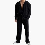 Men's Pleated Texture Set with Long Sleeve Shirt and Pants - Image 4