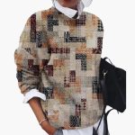 Women's pullover with round neckline and geometric pattern