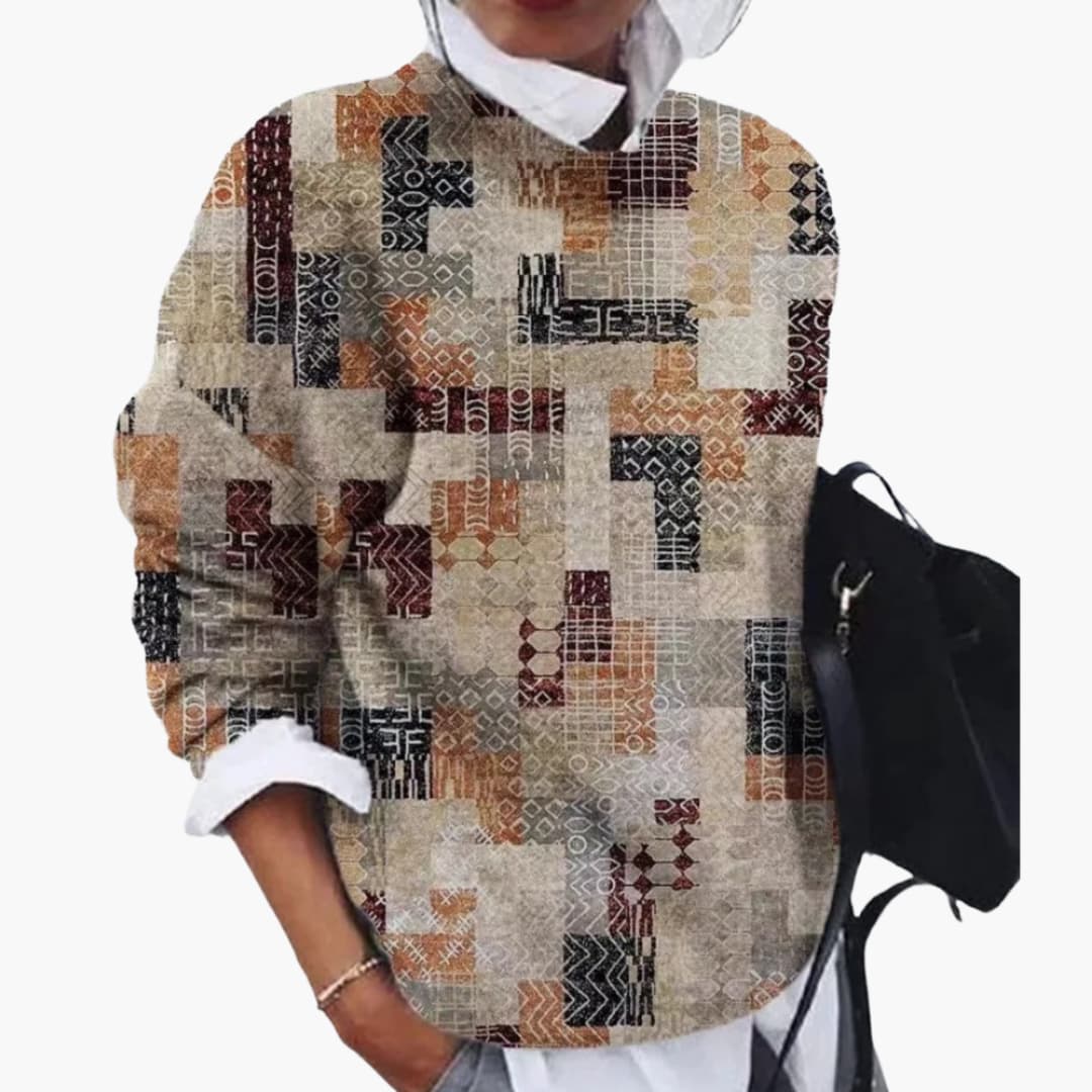 1_9_d22e57cd-2ca9-4af6-842d-46f3870a5bf6.jpg Women's pullover with round neckline and geometric pattern - Image 1