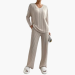 Women's Lounge Set with V-Neck and Ribbed Surface