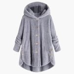 Women's Hooded Jacket with Button Closure and Rounded Hem - Image 9