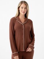 Women's Bamboo Rib-Knit Classic Long Sleeve Pajama Top - Last Chance