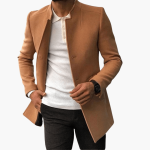 Men's Coat with Stand-Up Collar and Front Pockets