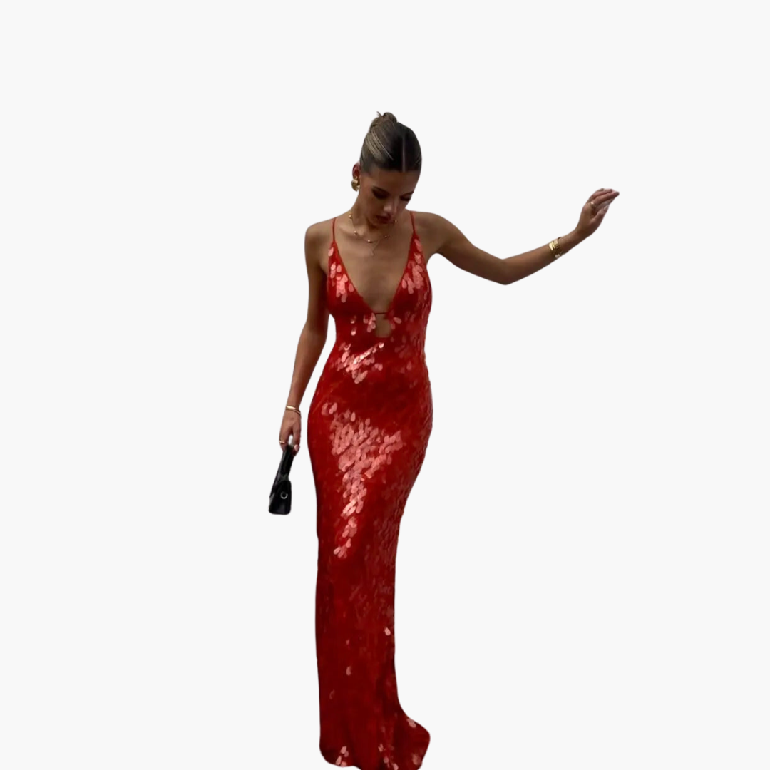 1_a7ccea22-dcd5-4493-967e-9b8d806f2b09.png Sequin Evening Dress for Women - Maxi with V-Neck - Image 1