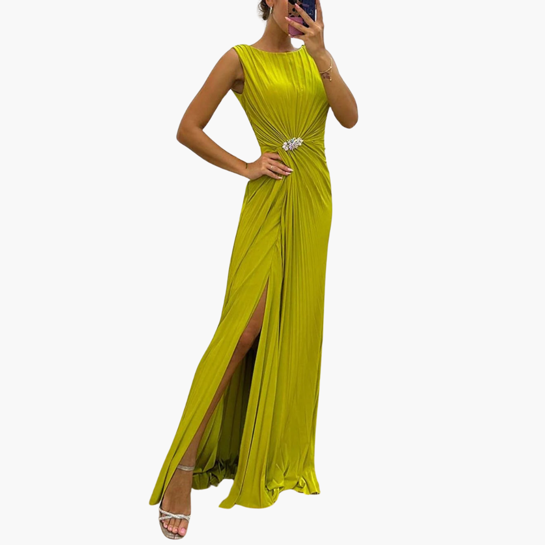 1_a8369d0a-1a4d-4147-bded-a787654c4aec.png Pleated Maxi Dress with Slit - Elegant Women's Evening Dress - Image 1