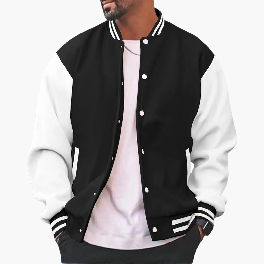 1_a86fc648-2c2c-4c0a-a4d0-4dee0d22957c.png Men's Varsity Bomber Jacket with Snap Buttons and Ribbed Trim - Image 1