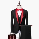Men's Three-Piece Suit with Red Accents and Shawl Collar - Image 10