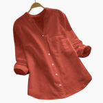 Loose-Fitting Blouse for Women - Long Sleeve, Stand-Up Collar & Casual