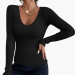 Women's Sweater with V-Neck and Long Sleeves - Image 2