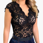 Lace Bodysuit for Women – Sexy Floral Lace Top