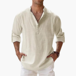 Casual Men's Linen Shirt – Long Sleeve, Henley Style