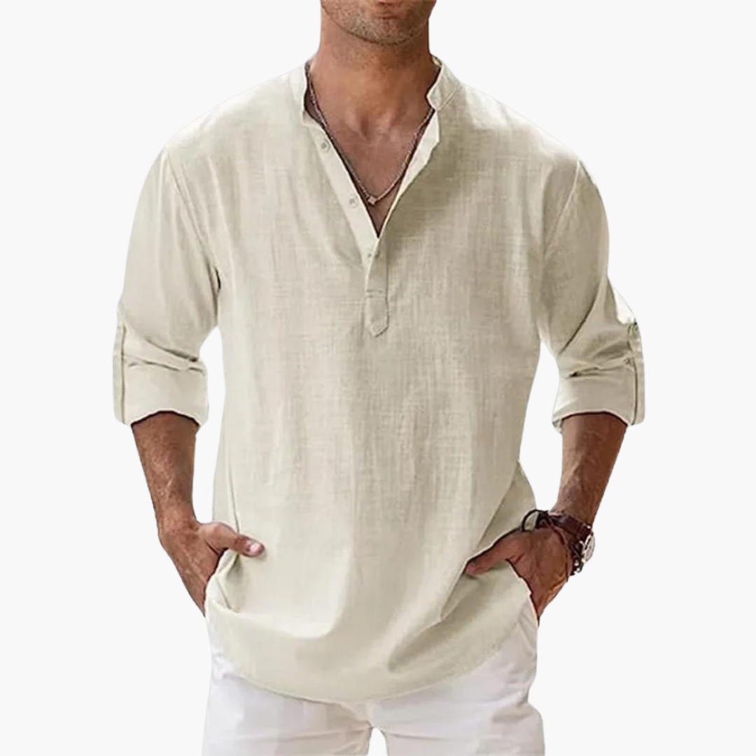 1_bdbf3c9e-7ece-42cc-a842-78b75b837a46.png Casual Men's Linen Shirt – Long Sleeve, Henley Style - Image 1