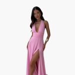 Maxi Dress with Slit & Halter Neck - Women's Evening Wear
