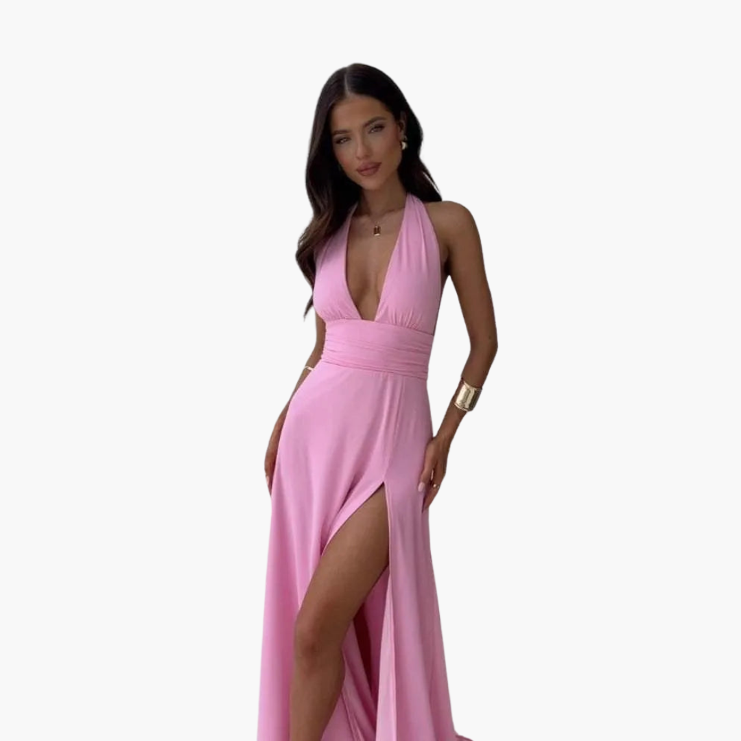 1_cc5e3a12-1d35-4ee5-9bbb-742f8691b7e7.png Maxi Dress with Slit & Halter Neck - Women's Evening Wear - Image 1