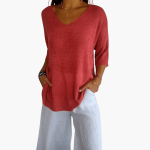 Women's V-Neck Top – Loose Summer Top for Casual Wear