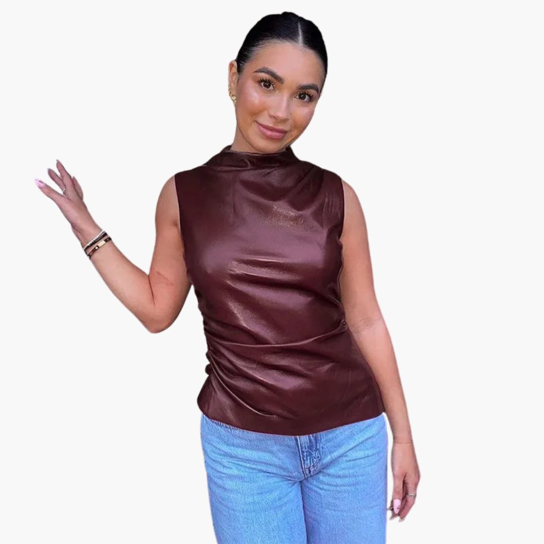 1_d7365bd8-c447-4119-9183-a36b158bc14b.png Faux Leather Top for Women – Sleeveless, Elegant Design - Image 1