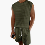 Men's Lounge Set with Sleeveless Top and Waffle Texture - Image 3