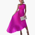 Ankle-Length Sleeveless Evening Dress for Women with One Shoulder