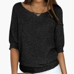 Women’s Pullover Sweater with Wide Neckline and Half Sleeves - Image 4