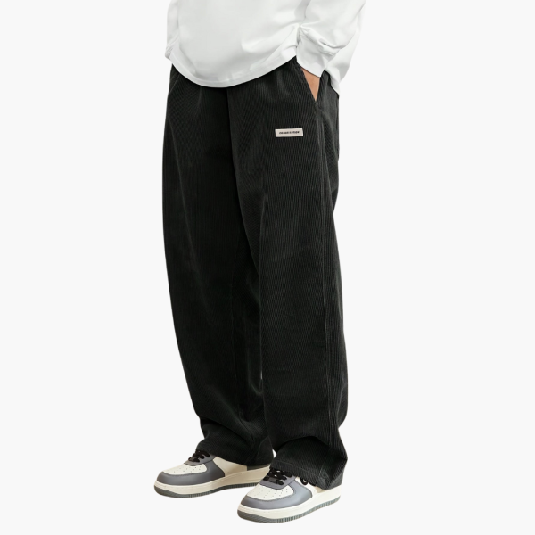 Men's Cord Pants with Elastic Waistband and Pockets
