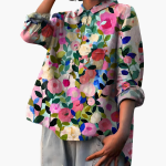 Long-Sleeve Summer Blouse with Floral Print for Women