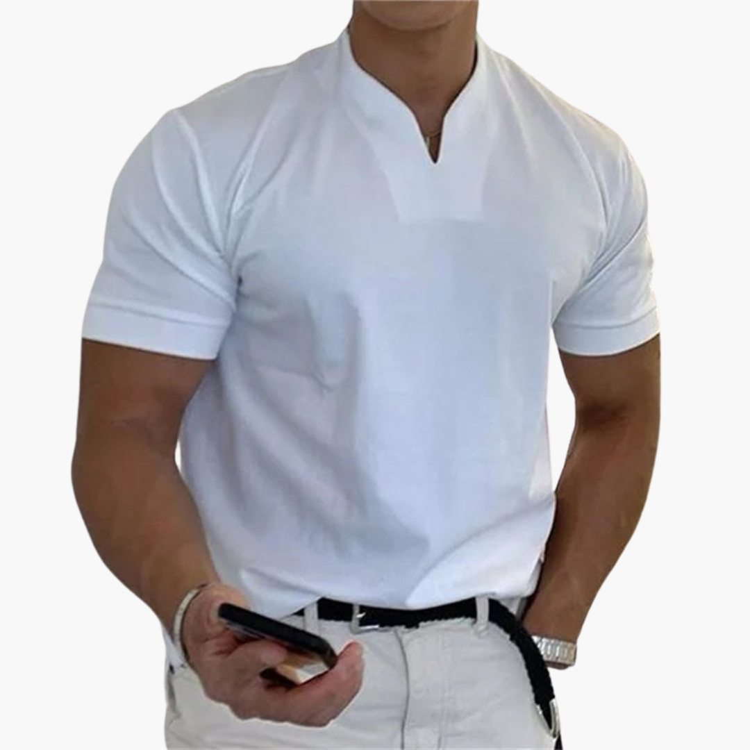1_ffedeedc-0b11-49a7-8194-7ce65732869b.png Slim Fit Shirt for Men – Short Sleeve with V-Neck Style - Image 1