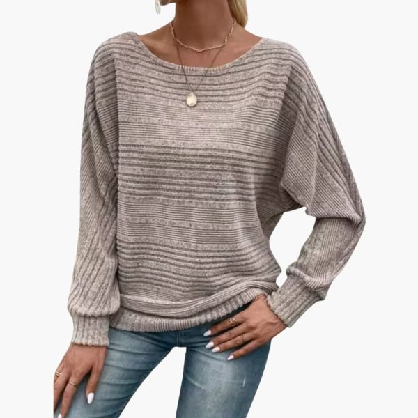 Women's Sweater with Boat Neck and Striped Surface