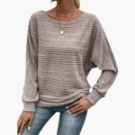 Women's Sweater with Boat Neck and Striped Surface