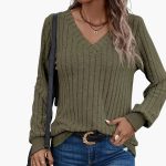 Women's Pullover with V-Neck and Long Sleeves - Image 6