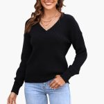 Women's Pullover with V-Neck and Ribbed Surface - Image 8