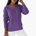 Women's Pullover with V-Neck and Cable Knit Surface - Image 4