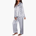 Women's Satin Pajama Set with Button Top and Stripe Design - Image 5