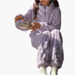 Women's Fleece Pajama Set with Zipper Top and Long Pants - Image 2