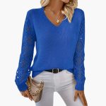 Women's Fine Knit Sweater with V-Neck and Long Sleeves - Image 3