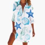 Women's Shirt Dress with Long Sleeves and Button Placket - Image 2