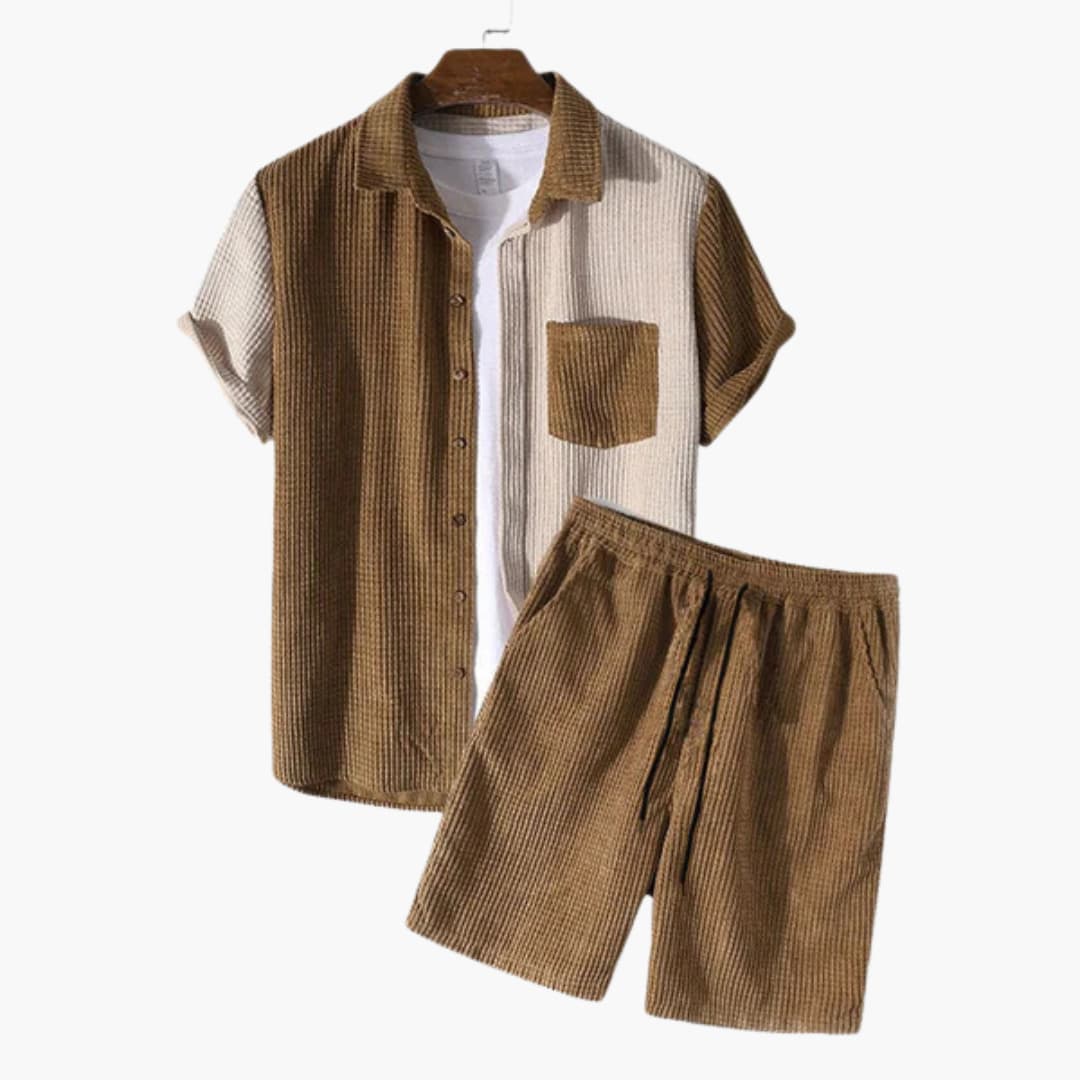 2_11_91c59756-2c37-4940-9fe8-7a851399cf0c.jpg Men's Summer Set in Waffle Texture with Shirt and Shorts - Image 1