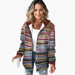 Women’s Hooded Cardigan with Striped Knit - Image 2