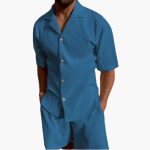 Men's Summer Set Made of Textured Fabric with Short-Sleeve Shirt - Image 5