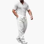 Two-Piece Summer Set for Men with Short Sleeve Shirt and Pants - Image 2