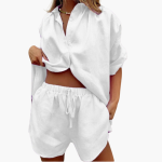 Two-Piece Set for Women - with Button Placket and Shorts - Image 2