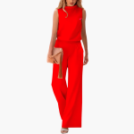 Sleeveless Women's Jumpsuit with High Collar and Wide Leg - Image 2