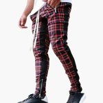 Men's Cotton Pants with Checkered Pattern and Drawstring for Summer