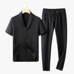 Men's Summer Loungewear Set with Button Placket and Jogging Pants