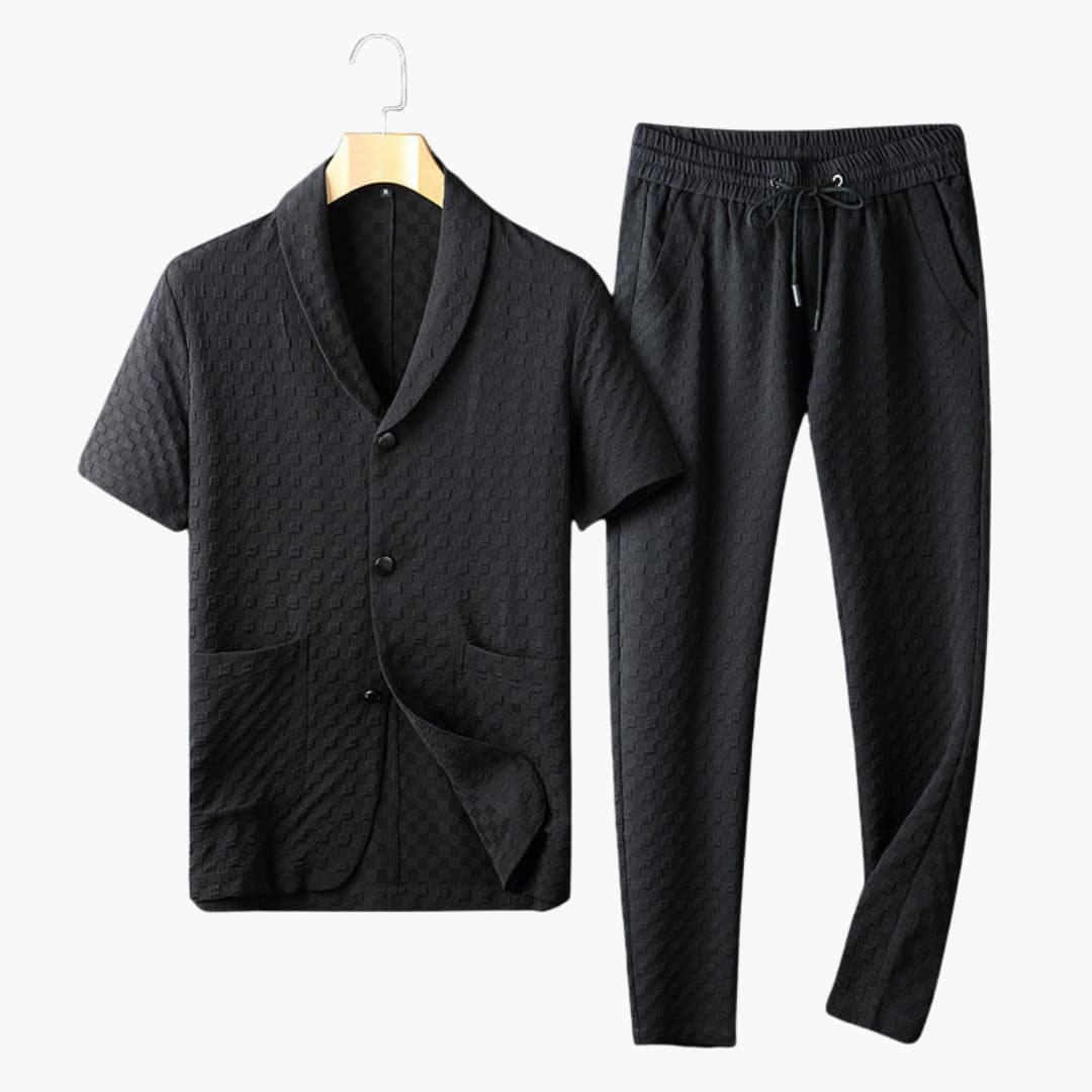 2_28_77ba95f1-fa6d-4b90-ae02-57c379f555f5.jpg Men's Summer Loungewear Set with Button Placket and Jogging Pants - Image 1
