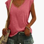 Women's V-Neck Top with Cap Sleeves and Stretch Material - Image 7