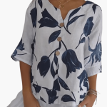 Women's Floral Print Blouse – Summer V-Neck Top - Image 2
