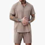 Men's Set with Henley Shirt and Shorts for Summer