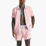 Men's Summer Set with Short Sleeve Shirt and Drawstring Shorts - Image 3
