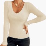 Women's Sweater with V-Neck and Long Sleeves - Image 3