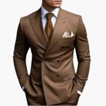 Two-Piece Men's Suit with Double-Breasted Jacket and Peak Lapel